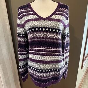 Croft & Barrow Knit Purple Winter Design Pullover Cotton, Size Medium
